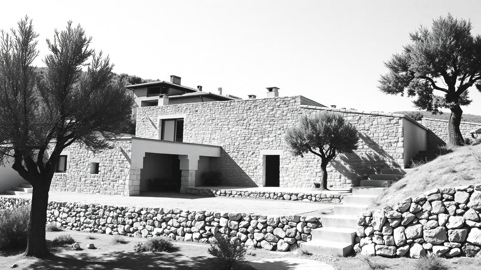 Stone courtyard house on a hillside