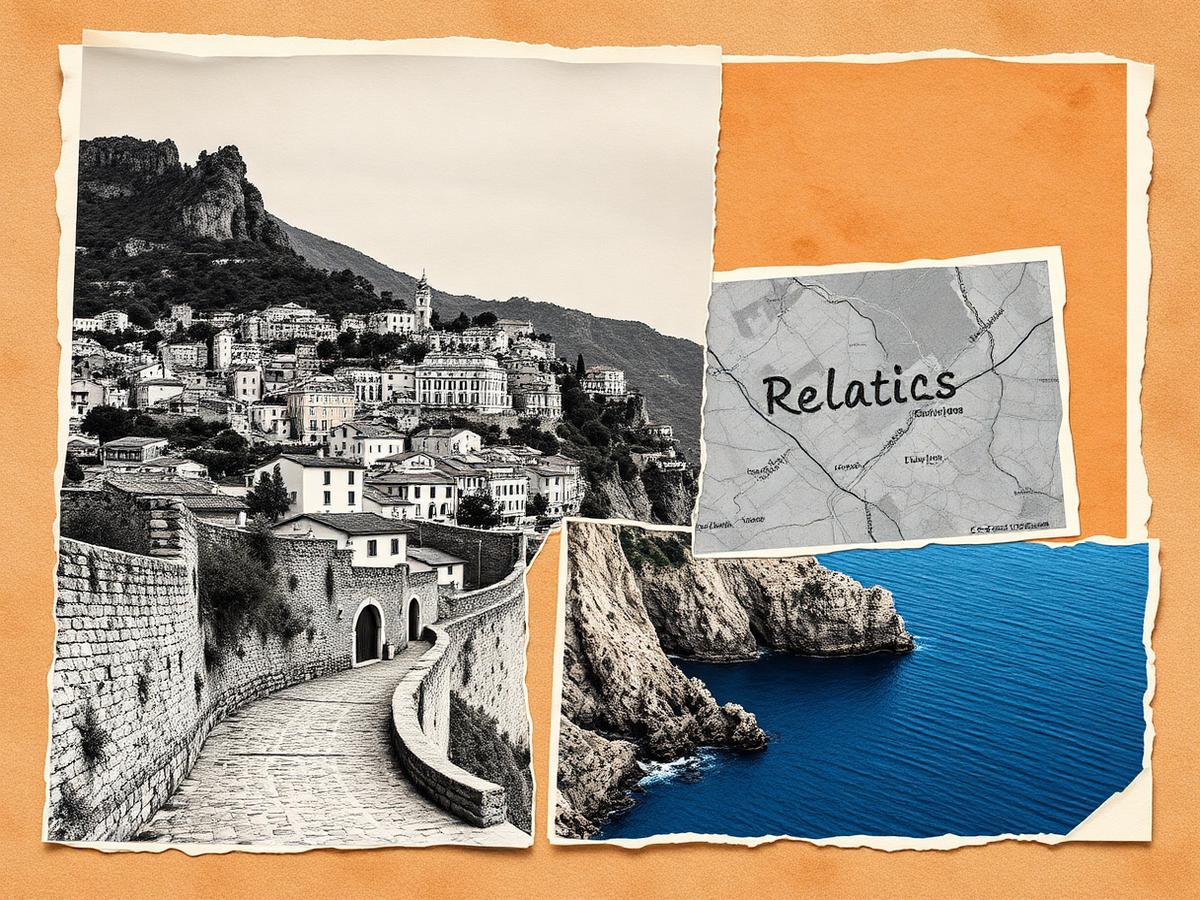 Collage of Mediterranean landscapes and a map